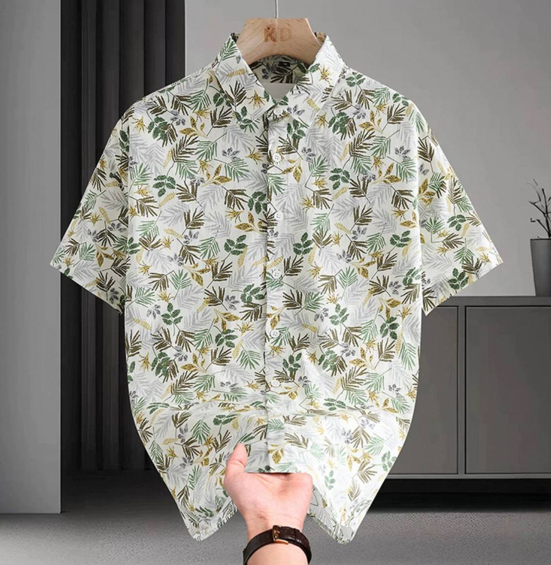 Pure cotton floral men's short-sleeved shirt