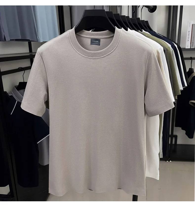 Summer liquid ammonia cotton men's round neck short sleeve T-shirt