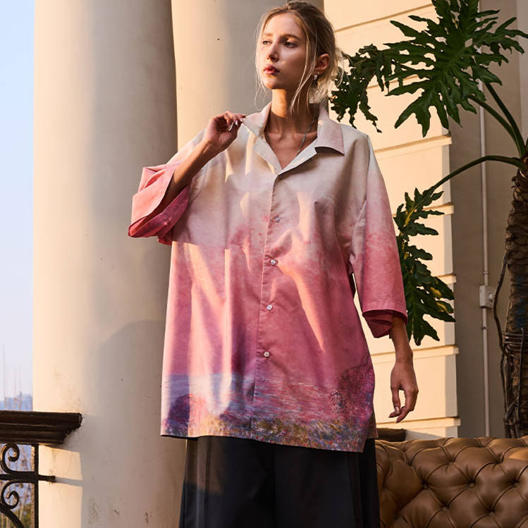 Men's Summer Trend Streetwear Loose Half-Sleeved Cartoon Oil Painting Print Shor