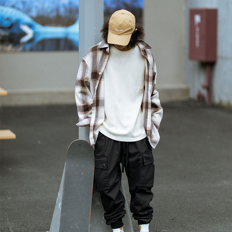  brand casual loose drop shoulder linen plaid men and women breathable long slee