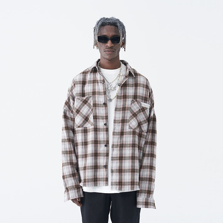 vintage flannel mens trendy pocket spring and autumn plus size loose unisex cott