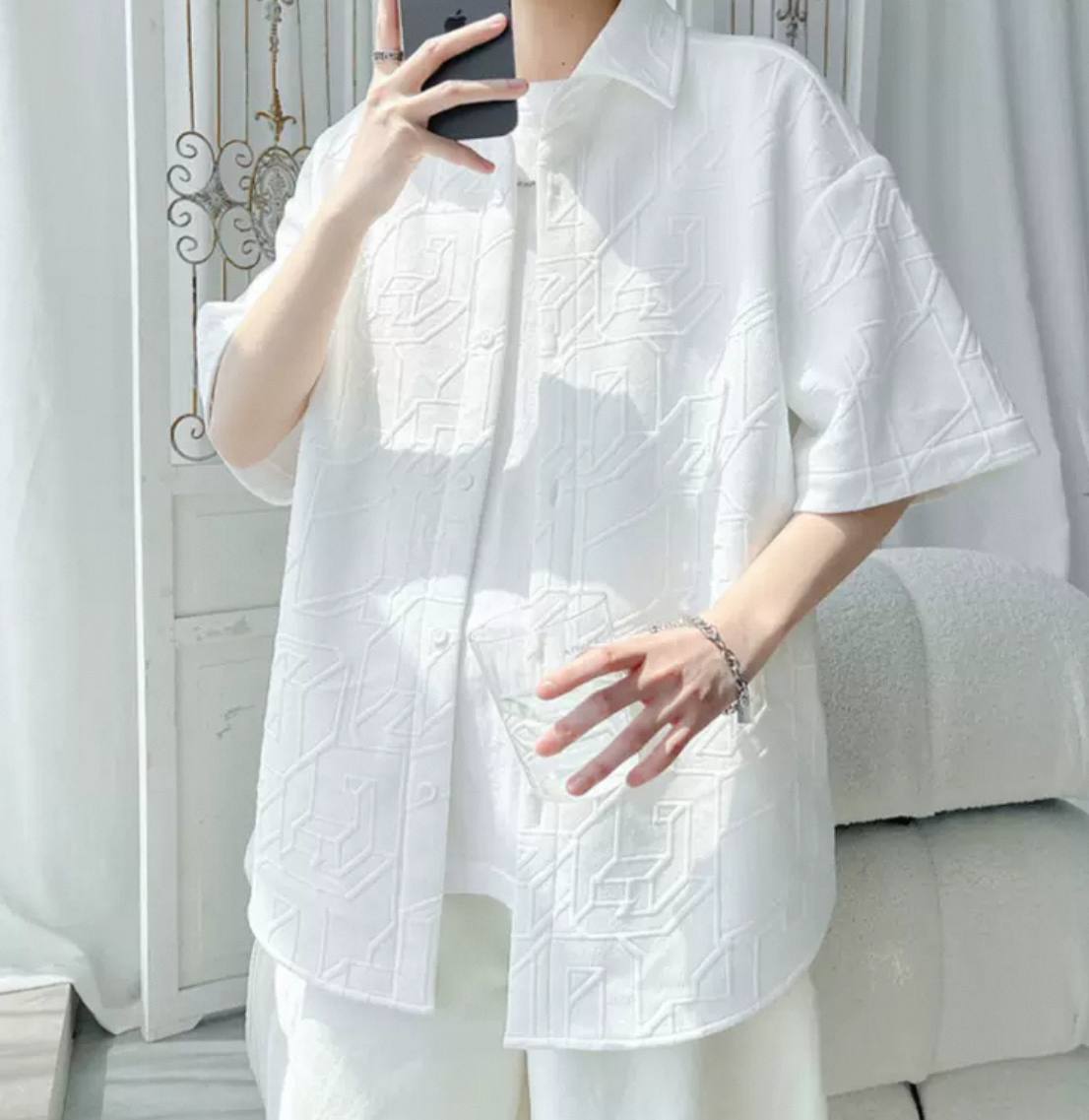 Texture jacquard men's short sleeve shirt
